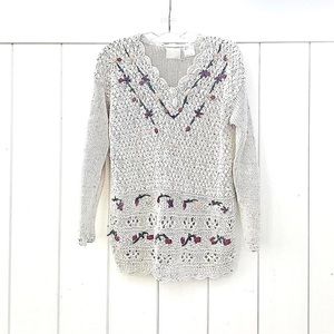 🤍VINTAGE WHITE KNIT MULTICOLOR FLOWER SWEATER🤍